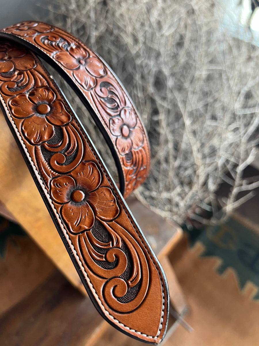 Floral Tooled Belt – Bar TL Custom Leather