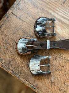 Whipstitched Handmade horn belt buckle
